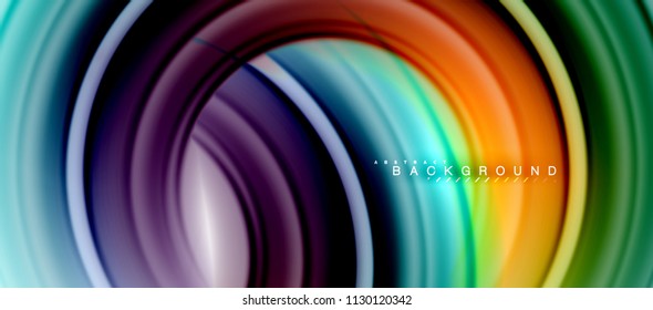 Rainbow fluid color line abstract background - swirl and circles, twisted liquid colours design, colorful marble or plastic wavy texture backdrop, multicolored template for business or technology