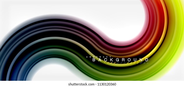 Abstrakter Hintergrund mit abstrakter Regenbogenflüssigkeit - wirbelnde und runde Bereiche, Design von verdrillten flüssigen Farben, bunter Marmor- oder Kunststoffhintergrund, mehrfarbige Vorlage für Unternehmen oder Technologien