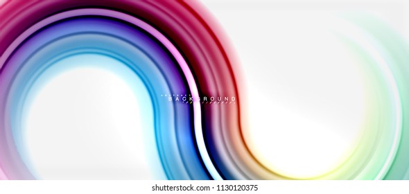 Rainbow fluid color line abstract background - swirl and circles, twisted liquid colours design, colorful marble or plastic wavy texture backdrop, multicolored template for business or technology