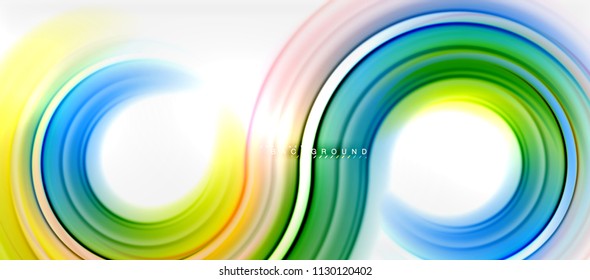 Fondo abstracto de la línea de color del fluido arcoiris - giratorio y círculos, diseño de colores líquidos retorcidos, fondo de textura ondulada de mármol colorido o plástico, plantilla multicolor para empresas o tecnología