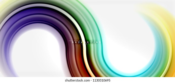 Rainbow fluid color line abstract background - swirl and circles, twisted liquid colours design, colorful marble or plastic wavy texture backdrop, multicolored template for business or technology