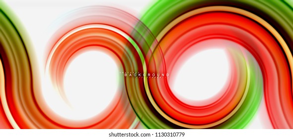 Rainbow fluid color line abstract background - swirl and circles, twisted liquid colours design, colorful marble or plastic wavy texture backdrop, multicolored template for business or technology
