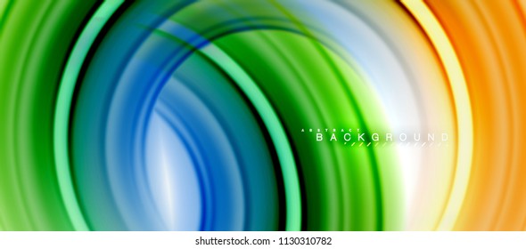 Rainbow fluid color line abstract background - swirl and circles, twisted liquid colours design, colorful marble or plastic wavy texture backdrop, multicolored template for business or technology