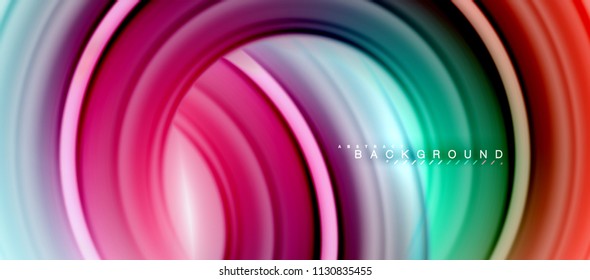 Rainbow fluid color line abstract background - swirl and circles, twisted liquid colours design, colorful marble or plastic wavy texture backdrop, multicolored template for business or technology
