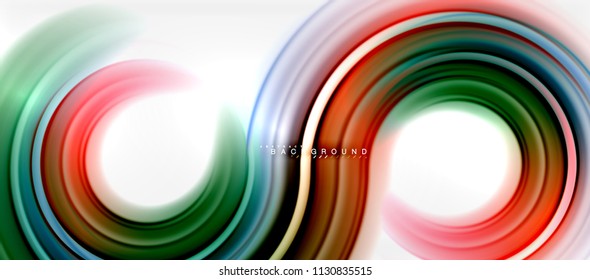 Abstrakter Hintergrund mit abstrakter Regenbogenflüssigkeit - wirbelnde und runde Bereiche, Design von verdrillten flüssigen Farben, bunter Marmor- oder Kunststoffhintergrund, mehrfarbige Vorlage für Unternehmen oder Technologien