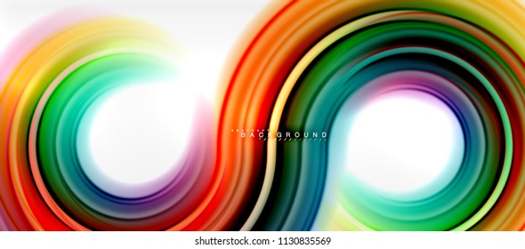 Rainbow fluid color line abstract background - swirl and circles, twisted liquid colours design, colorful marble or plastic wavy texture backdrop, multicolored template for business or technology