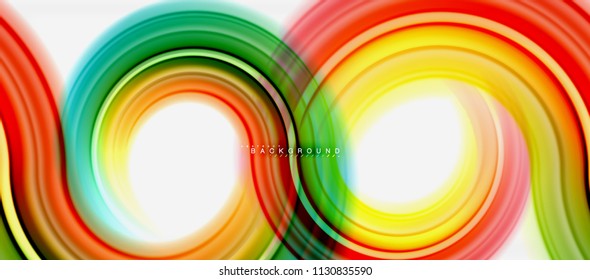 Rainbow fluid color line abstract background - swirl and circles, twisted liquid colours design, colorful marble or plastic wavy texture backdrop, multicolored template for business or technology