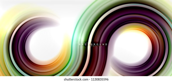 Rainbow fluid color line abstract background - swirl and circles, twisted liquid colours design, colorful marble or plastic wavy texture backdrop, multicolored template for business or technology