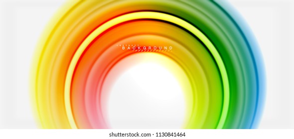 Rainbow fluid color line abstract background - swirl and circles, twisted liquid colours design, colorful marble or plastic wavy texture backdrop, multicolored template for business or technology