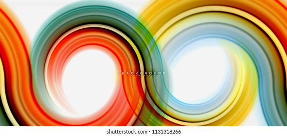 Rainbow fluid color line abstract background - swirl and circles, twisted liquid colours design, colorful marble or plastic wavy texture backdrop, multicolored template for business or technology