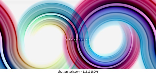 Rainbow fluid color line abstract background - swirl and circles, twisted liquid colours design, colorful marble or plastic wavy texture backdrop, multicolored template for business or technology