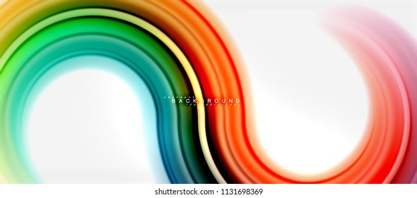 Rainbow fluid color line abstract background - swirl and circles, twisted liquid colours design, colorful marble or plastic wavy texture backdrop, multicolored template for business or technology