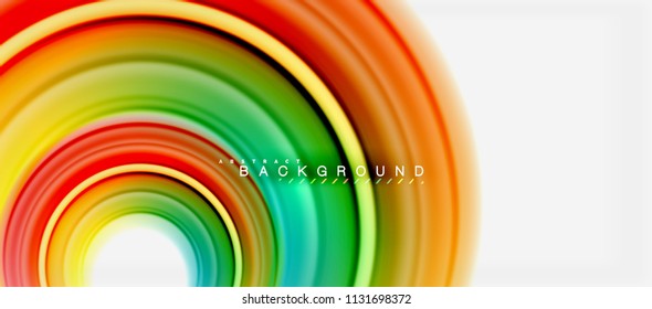 Rainbow fluid color line abstract background - swirl and circles, twisted liquid colours design, colorful marble or plastic wavy texture backdrop, multicolored template for business or technology