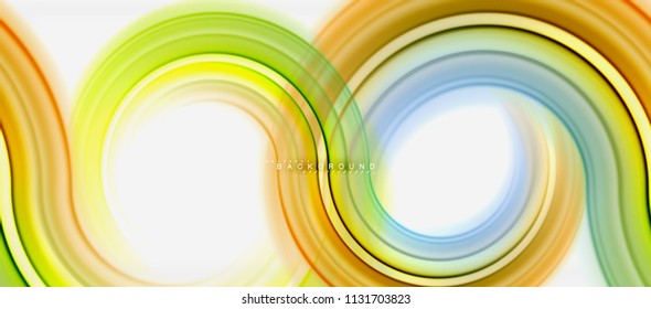 Fondo abstracto de la línea de color del fluido arcoiris - giratorio y círculos, diseño de colores líquidos retorcidos, fondo de textura ondulada de mármol colorido o plástico, plantilla multicolor para empresas o tecnología