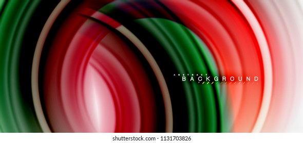 Abstrakter Hintergrund mit abstrakter Regenbogenflüssigkeit - wirbelnde und runde Bereiche, Design von verdrillten flüssigen Farben, bunter Marmor- oder Kunststoffhintergrund, mehrfarbige Vorlage für Unternehmen oder Technologien