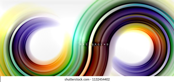 Rainbow fluid color line abstract background - swirl and circles, twisted liquid colours design, colorful marble or plastic wavy texture backdrop, multicolored template for business or technology