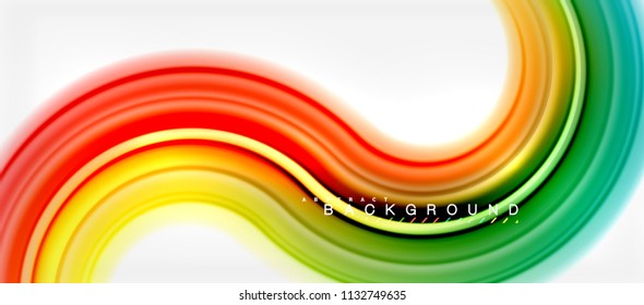 Rainbow fluid color line abstract background - swirl and circles, twisted liquid colours design, colorful marble or plastic wavy texture backdrop, multicolored template for business or technology