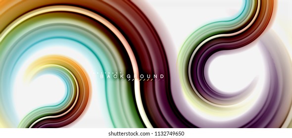 Rainbow fluid color line abstract background - swirl and circles, twisted liquid colours design, colorful marble or plastic wavy texture backdrop, multicolored template for business or technology