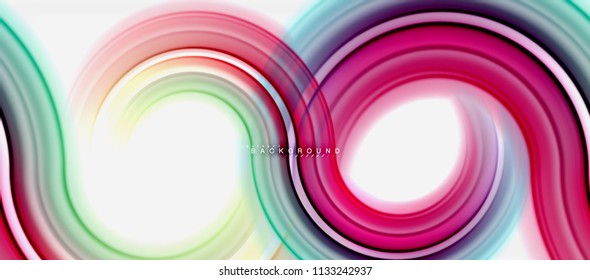 Rainbow fluid color line abstract background - swirl and circles, twisted liquid colours design, colorful marble or plastic wavy texture backdrop, multicolored template for business or technology