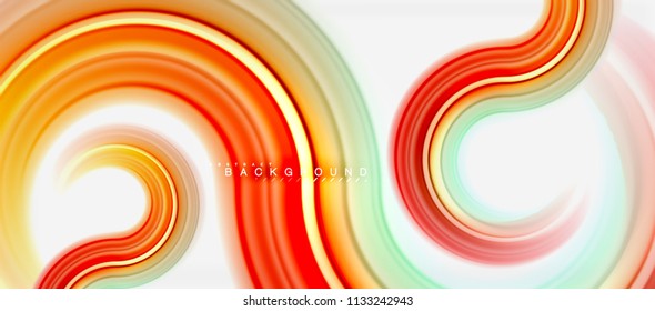 Rainbow fluid color line abstract background - swirl and circles, twisted liquid colours design, colorful marble or plastic wavy texture backdrop, multicolored template for business or technology