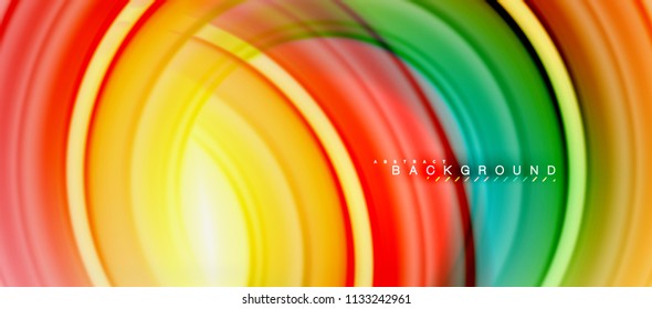 Rainbow fluid color line abstract background - swirl and circles, twisted liquid colours design, colorful marble or plastic wavy texture backdrop, multicolored template for business or technology