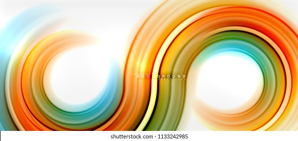 Rainbow fluid color line abstract background - swirl and circles, twisted liquid colours design, colorful marble or plastic wavy texture backdrop, multicolored template for business or technology