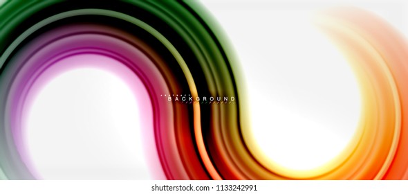 Fondo abstracto de la línea de color del fluido arcoiris - giratorio y círculos, diseño de colores líquidos retorcidos, fondo de textura ondulada de mármol colorido o plástico, plantilla multicolor para empresas o tecnología