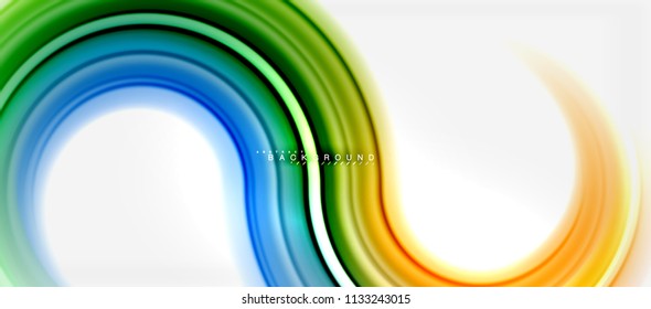 Rainbow fluid color line abstract background - swirl and circles, twisted liquid colours design, colorful marble or plastic wavy texture backdrop, multicolored template for business or technology
