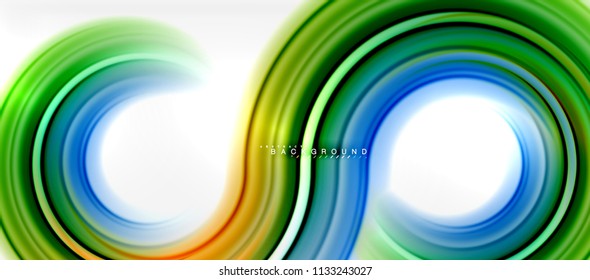 Rainbow fluid color line abstract background - swirl and circles, twisted liquid colours design, colorful marble or plastic wavy texture backdrop, multicolored template for business or technology