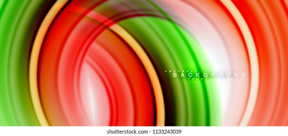 Rainbow fluid color line abstract background - swirl and circles, twisted liquid colours design, colorful marble or plastic wavy texture backdrop, multicolored template for business or technology