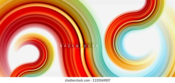 Rainbow fluid color line abstract background - swirl and circles, twisted liquid colours design, colorful marble or plastic wavy texture backdrop, multicolored template for business or technology