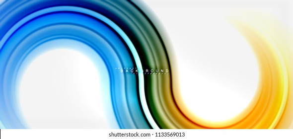 Abstrakter Hintergrund mit abstrakter Regenbogenflüssigkeit - wirbelnde und runde Bereiche, Design von verdrillten flüssigen Farben, bunter Marmor- oder Kunststoffhintergrund, mehrfarbige Vorlage für Unternehmen oder Technologien