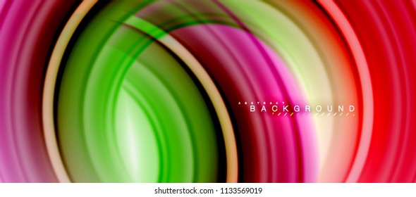 Rainbow fluid color line abstract background - swirl and circles, twisted liquid colours design, colorful marble or plastic wavy texture backdrop, multicolored template for business or technology