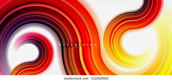 Fondo abstracto de la línea de color del fluido arcoiris - giratorio y círculos, diseño de colores líquidos retorcidos, fondo de textura ondulada de mármol colorido o plástico, plantilla multicolor para empresas o tecnología