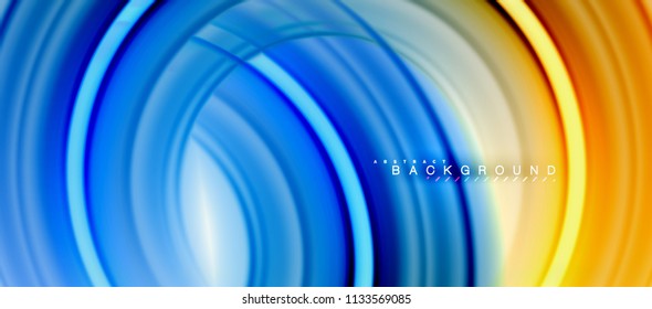 Fondo abstracto de la línea de color del fluido arcoiris - giratorio y círculos, diseño de colores líquidos retorcidos, fondo de textura ondulada de mármol colorido o plástico, plantilla multicolor para empresas o tecnología