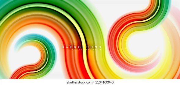 Rainbow fluid color line abstract background - swirl and circles, twisted liquid colours design, colorful marble or plastic wavy texture backdrop, multicolored template for business or technology