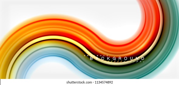 Rainbow fluid color line abstract background - swirl and circles, twisted liquid colours design, colorful marble or plastic wavy texture backdrop, multicolored template for business or technology