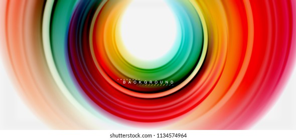 Rainbow fluid color line abstract background - swirl and circles, twisted liquid colours design, colorful marble or plastic wavy texture backdrop, multicolored template for business or technology