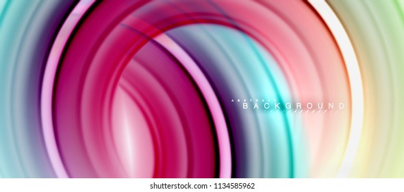 Rainbow fluid color line abstract background - swirl and circles, twisted liquid colours design, colorful marble or plastic wavy texture backdrop, multicolored template for business or technology