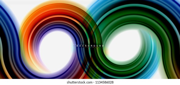 Rainbow fluid color line abstract background - swirl and circles, twisted liquid colours design, colorful marble or plastic wavy texture backdrop, multicolored template for business or technology