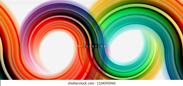 Rainbow fluid color line abstract background - swirl and circles, twisted liquid colours design, colorful marble or plastic wavy texture backdrop, multicolored template for business or technology