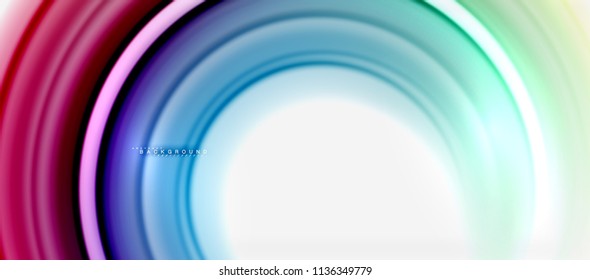Rainbow fluid color line abstract background - swirl and circles, twisted liquid colours design, colorful marble or plastic wavy texture backdrop, multicolored template for business or technology