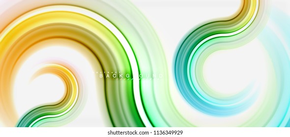 Abstrakter Hintergrund mit abstrakter Regenbogenflüssigkeit - wirbelnde und runde Bereiche, Design von verdrillten flüssigen Farben, bunter Marmor- oder Kunststoffhintergrund, mehrfarbige Vorlage für Unternehmen oder Technologien