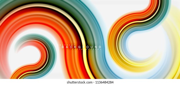 Rainbow fluid color line abstract background - swirl and circles, twisted liquid colours design, colorful marble or plastic wavy texture backdrop, multicolored template for business or technology