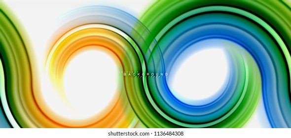 Rainbow fluid color line abstract background - swirl and circles, twisted liquid colours design, colorful marble or plastic wavy texture backdrop, multicolored template for business or technology