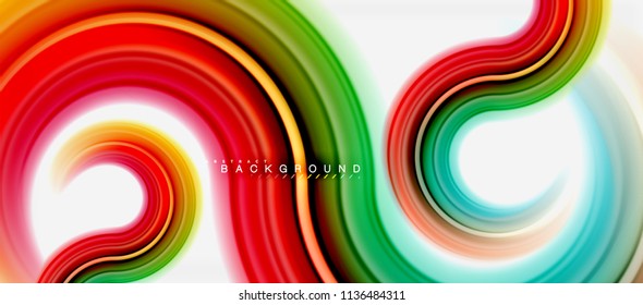 Fondo abstracto de la línea de color del fluido arcoiris - giratorio y círculos, diseño de colores líquidos retorcidos, fondo de textura ondulada de mármol colorido o plástico, plantilla multicolor para empresas o tecnología