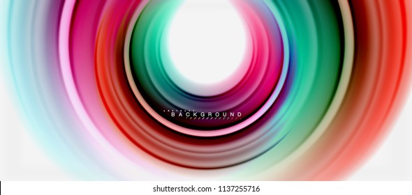 Fondo abstracto de la línea de color del fluido arcoiris - giratorio y círculos, diseño de colores líquidos retorcidos, fondo de textura ondulada de mármol colorido o plástico, plantilla multicolor para empresas o tecnología