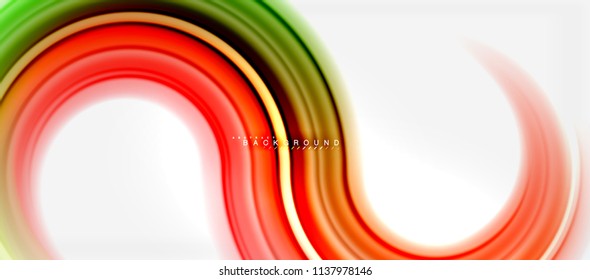 Rainbow fluid color line abstract background - swirl and circles, twisted liquid colours design, colorful marble or plastic wavy texture backdrop, multicolored template for business or technology