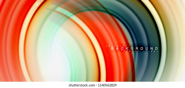 Rainbow fluid color line abstract background - swirl and circles, twisted liquid colours design, colorful marble or plastic wavy texture backdrop, multicolored template for business or technology