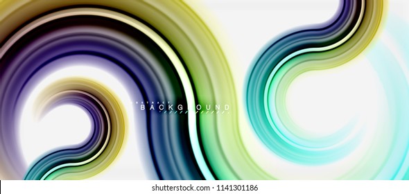 Rainbow fluid color line abstract background - swirl and circles, twisted liquid colours design, colorful marble or plastic wavy texture backdrop, multicolored template for business or technology